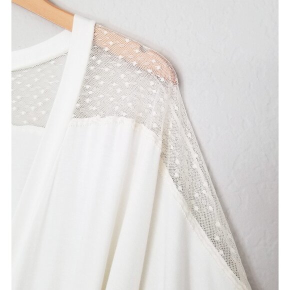 Eberjey Kimono Robe S Ivory Soft Modal Jersey Polka Dot Lace Mesh Inset Wrap Tie - Picture 14 of 15